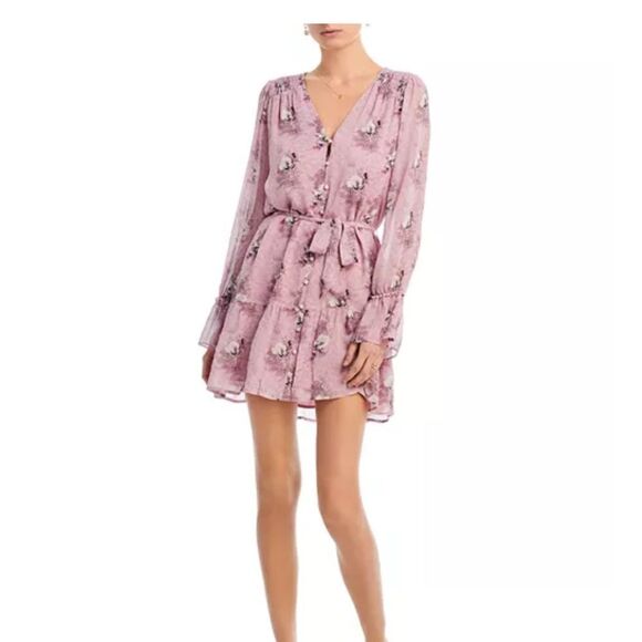 Paige Carmella Pink Silk Floral Long Sleeve Ruffle Dress NEW | S - Picture 1 of 9